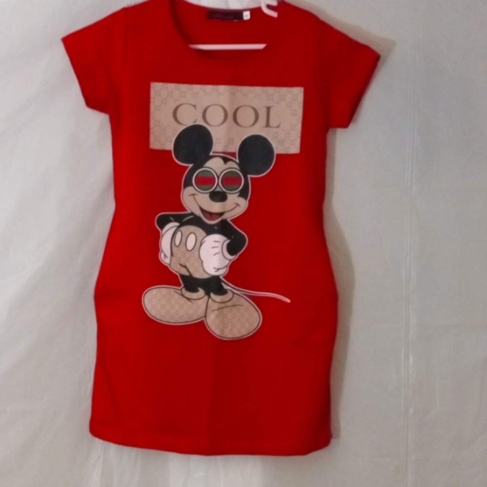 Girls Red Mickey Mouse Dress with 2 Functional side pockets